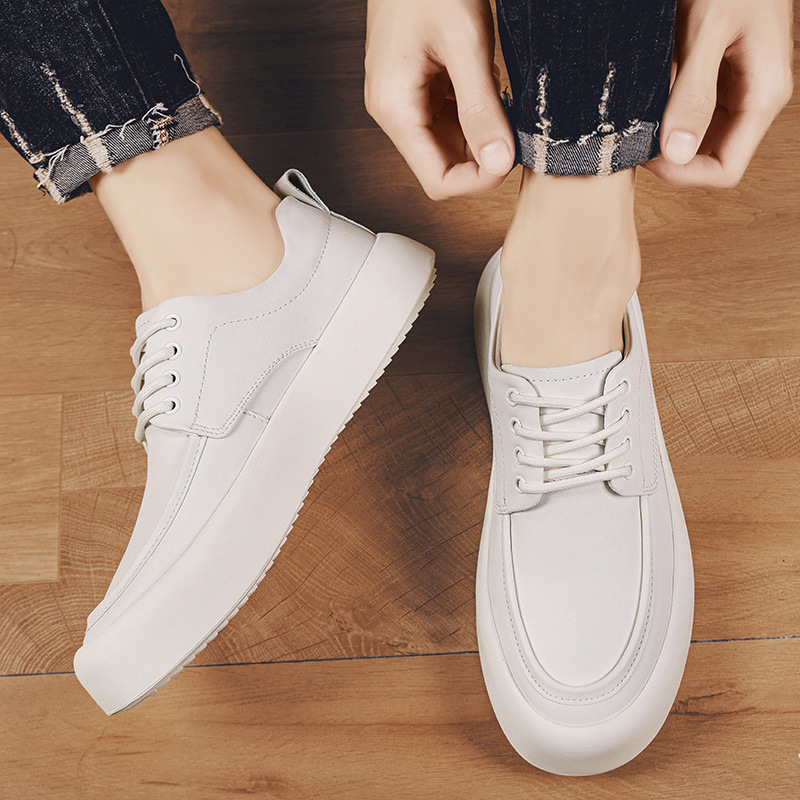 Men's Stylish White Sneakers Trendy Platform Casual Leather Shoes